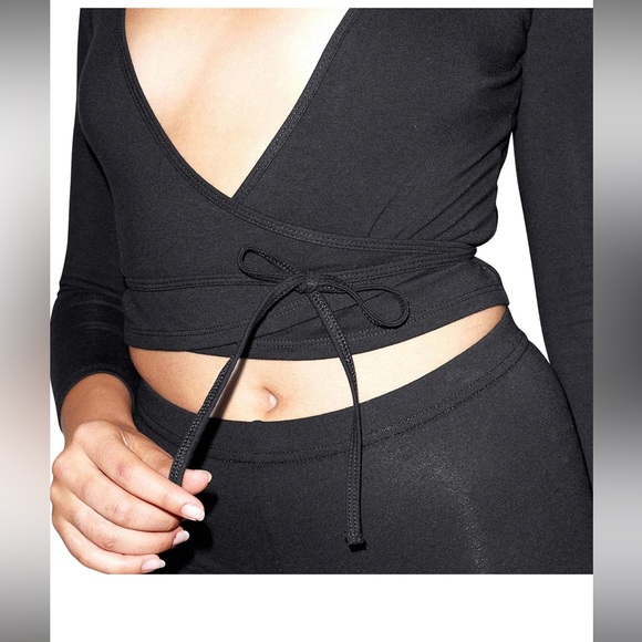American Apparel Womens Cotton Spandex Julliard Long Sleeve Wrap Top - Picture 3 of 6